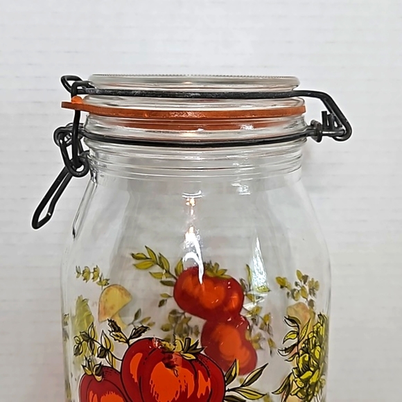 🌺 Vintage ARC France Spice of Life Mushroom Glass Canister Metal Hinged Li… - Picture 3 of 12